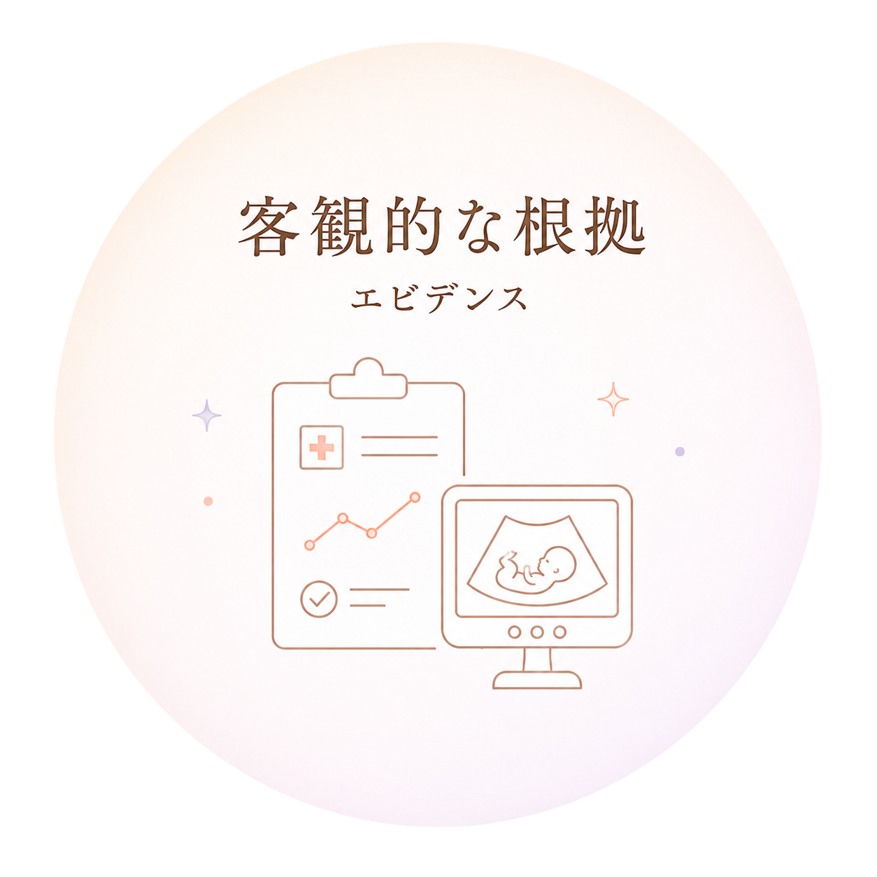 客観的な根拠（エビデンス）— 医療データと超音波エコーのイラスト