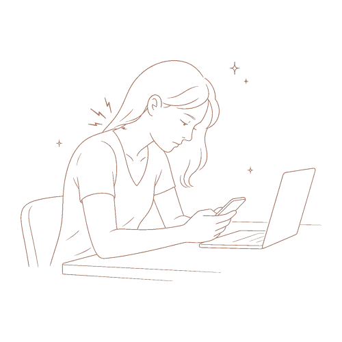 デスクワークによる姿勢不良を表すイラスト