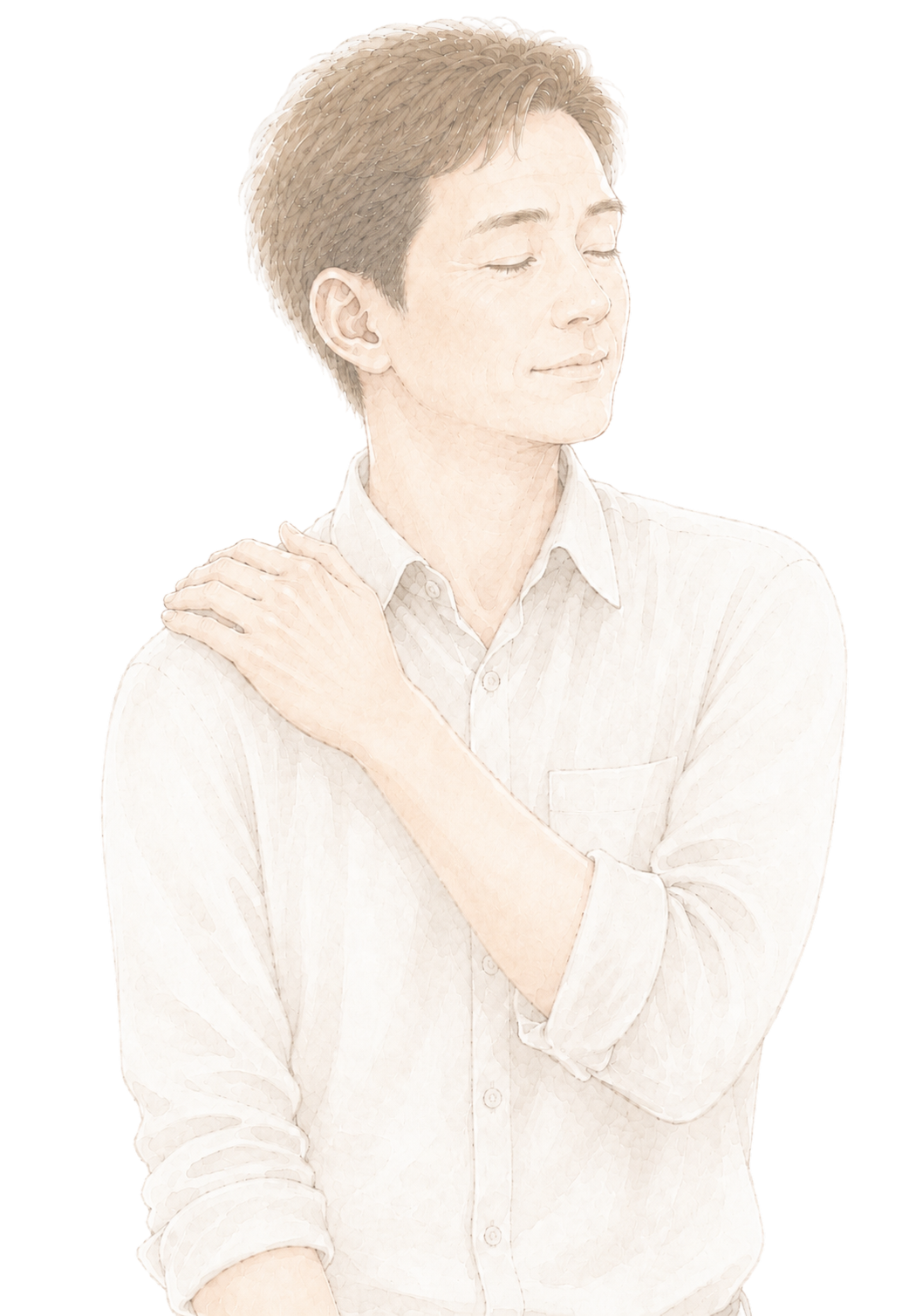 目を閉じて穏やかに微笑む男性のイラスト。