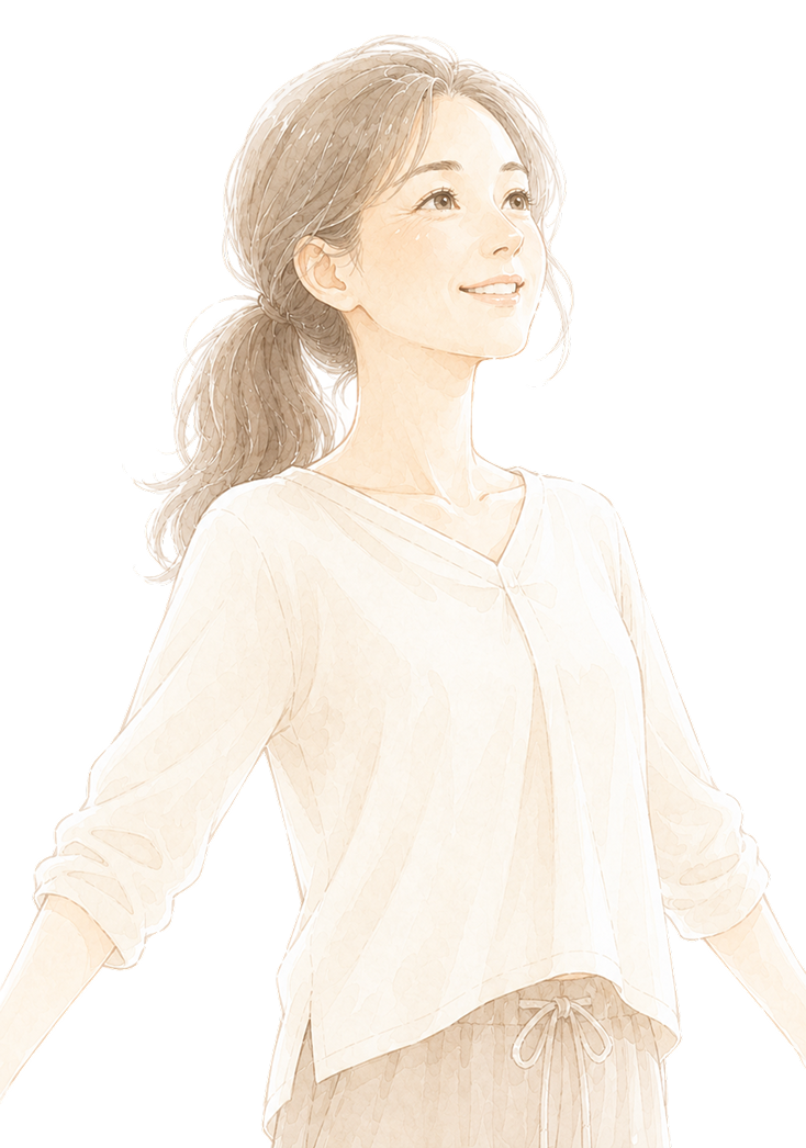 肩のケアをする女性のイラスト。